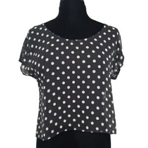 Black Lace and Polka Dot Semi Sheer Dolman Sleeve Crop Top by Soprano Small